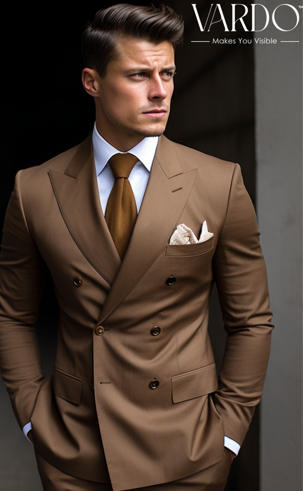 Timeless Elegance & Versatility Light Brown Double Breasted Suit for Men