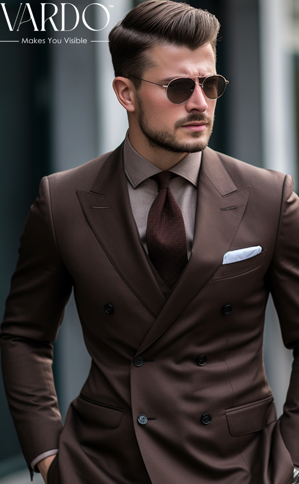 Coffee Brown Two Piece Double Breasted Suit for Men