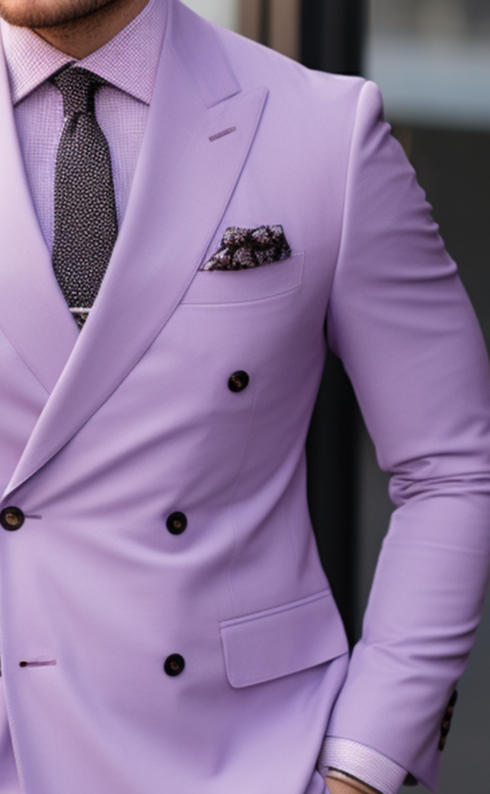 Sophisticated Elegance Light Purple Double Breasted Suit for Men