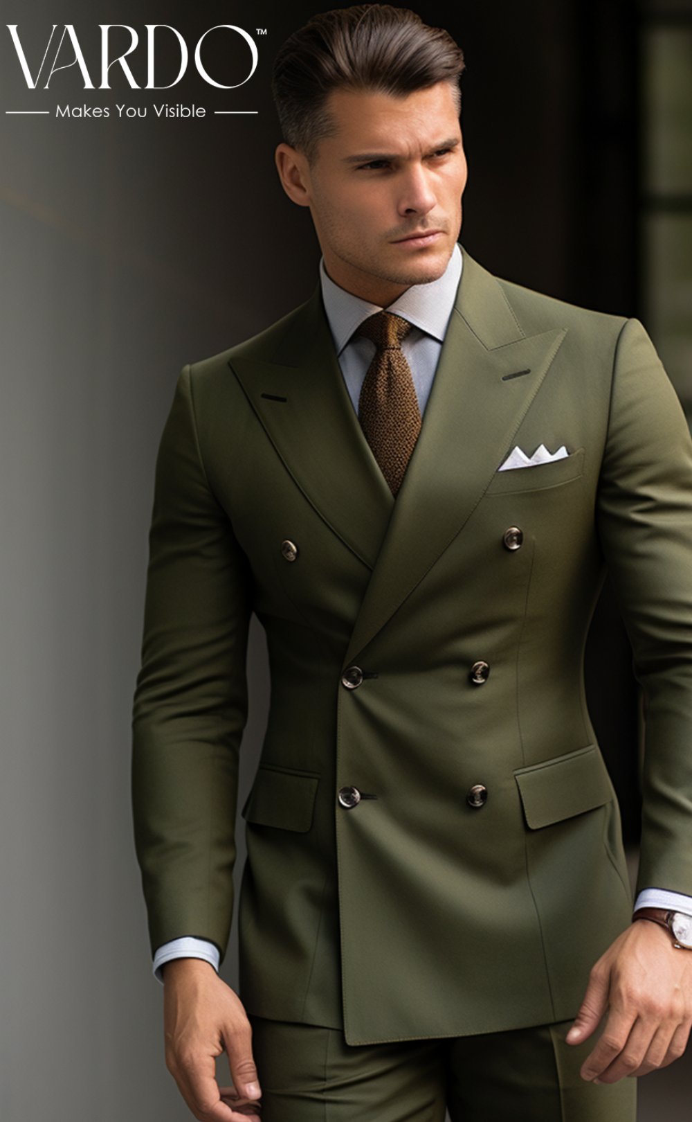 Classic Formal Attire Khaki Green Double Breasted Suit