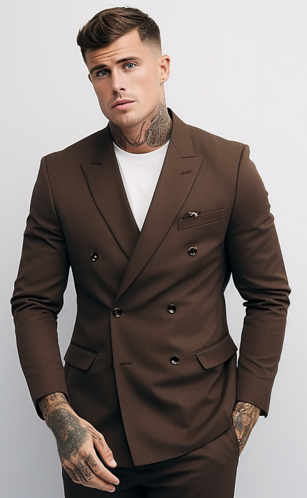 Men's Dark Brown Double-Breasted Suit - Sophisticated Business Attire - Luxurious Formal Wear