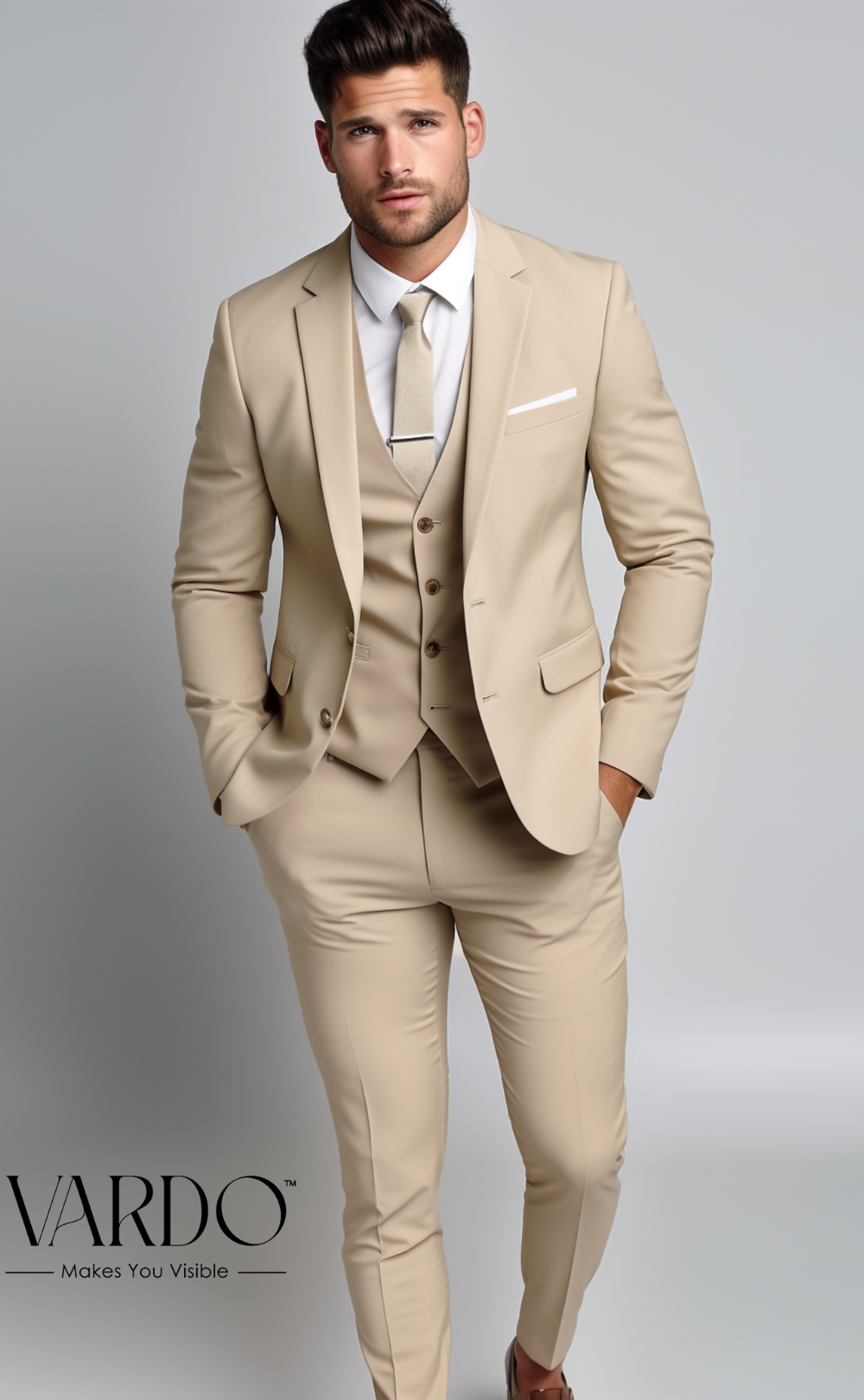 BEIGE SLIM-FIT SUIT 3-PIECE