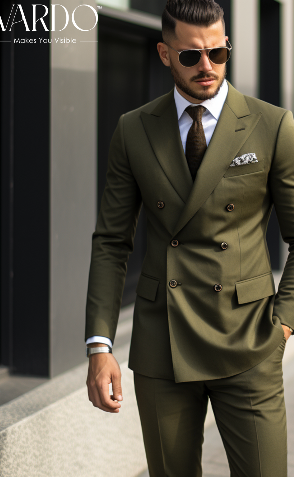 Classic Elegance Khaki Green Double Breasted Suit