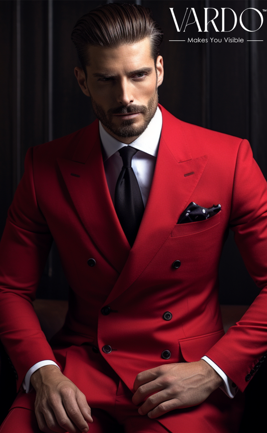 Stylish Red Double Breasted Suit for Men