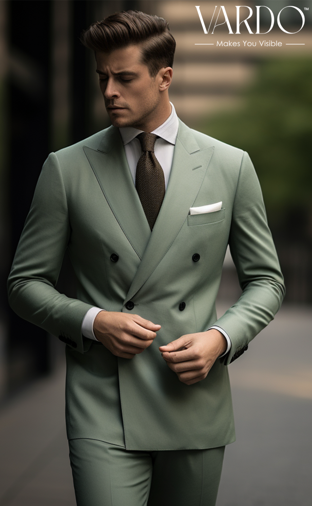 Stylish Sage Green Double Breasted Suit for Men