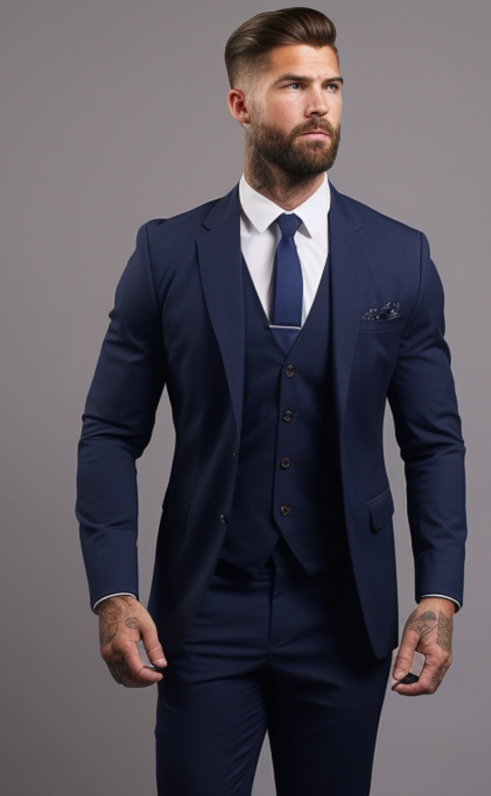 Classic Navy Blue Men's Three-Piece Notch Lapel Suit - Tailored Fit Formal Wear for Weddings, Business