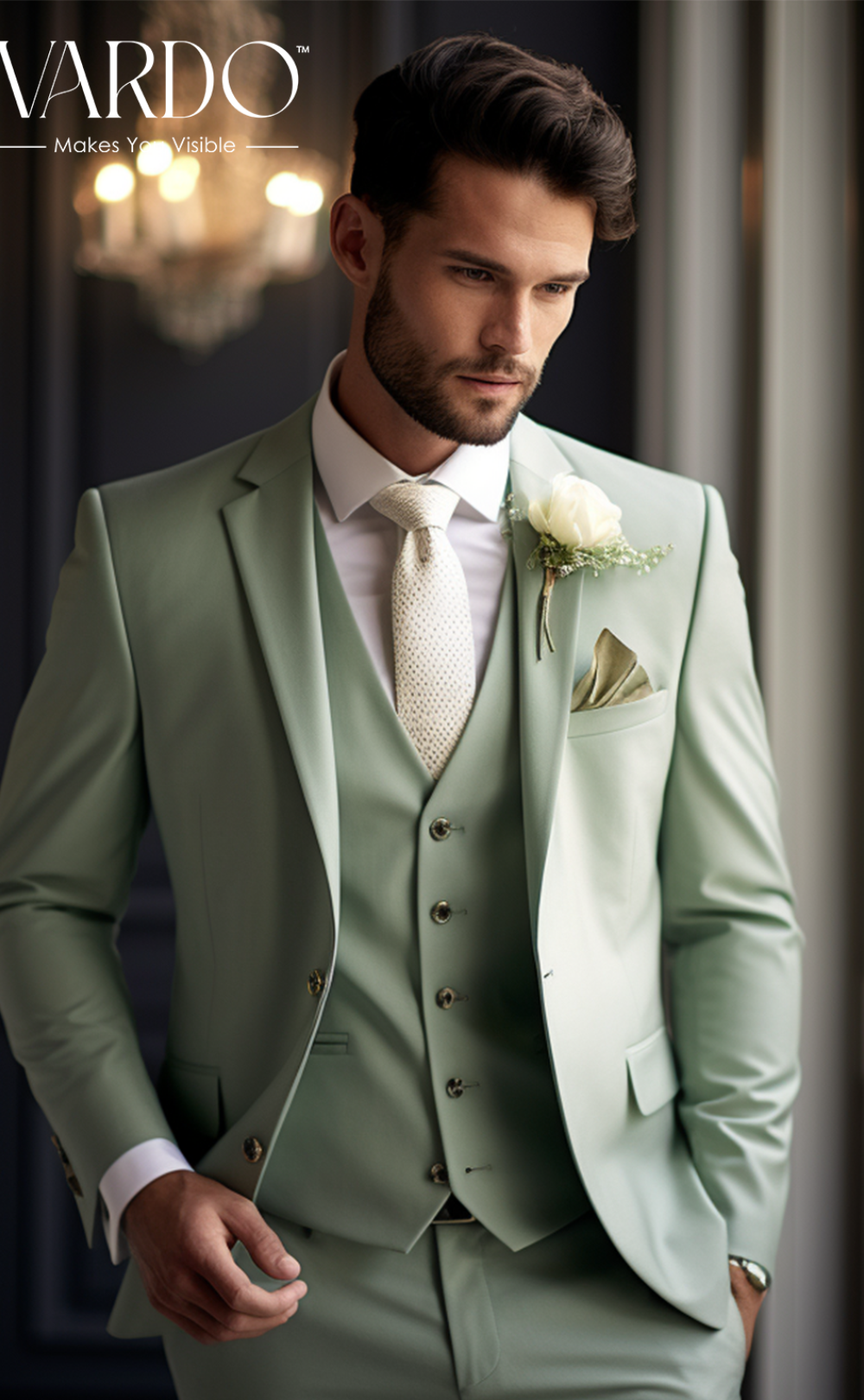 Elegant Sage Green Three-Piece Suit for Men