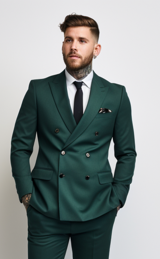 Exquisite Dark Green Double Breasted Men's Suit - Elegant, Tailored Fit - Distinctive Formal and Business Attire