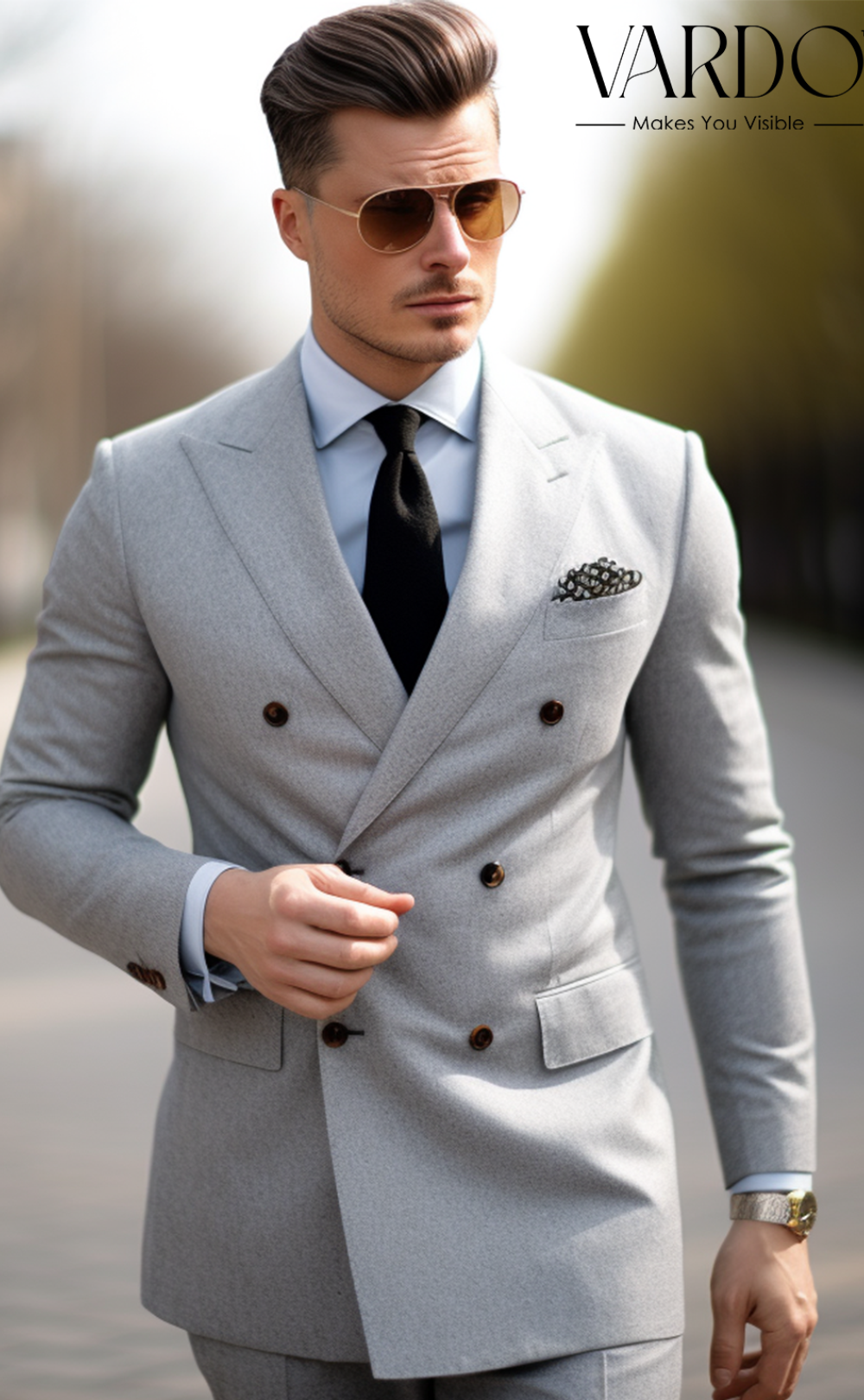 Light Grey Double Breasted Suit for Men - Premium Formal Attire