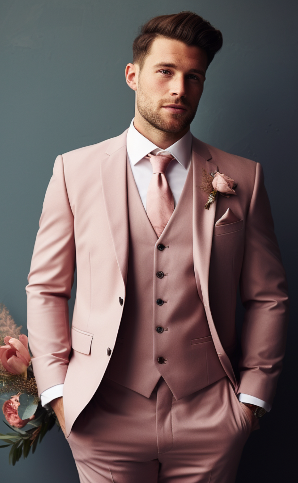 Men's Dusty Rose Notch Lapel 3-Piece Suit - Contemporary Business Attire - Classy Formal Wear