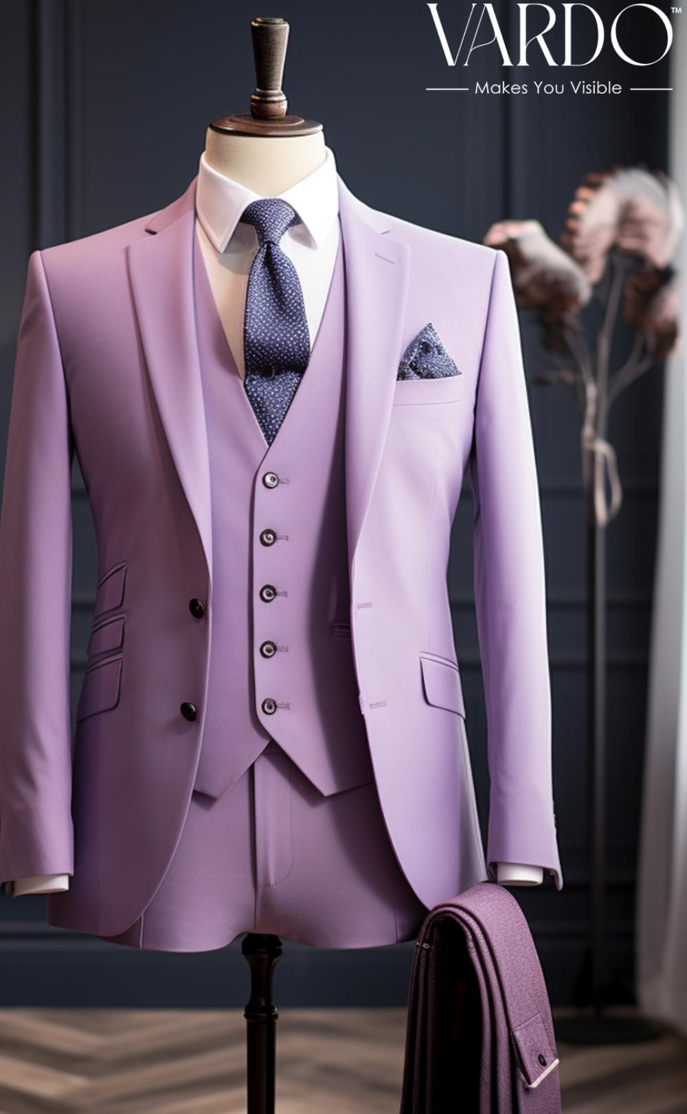 Premium Light Purple Three Piece Suit for Men