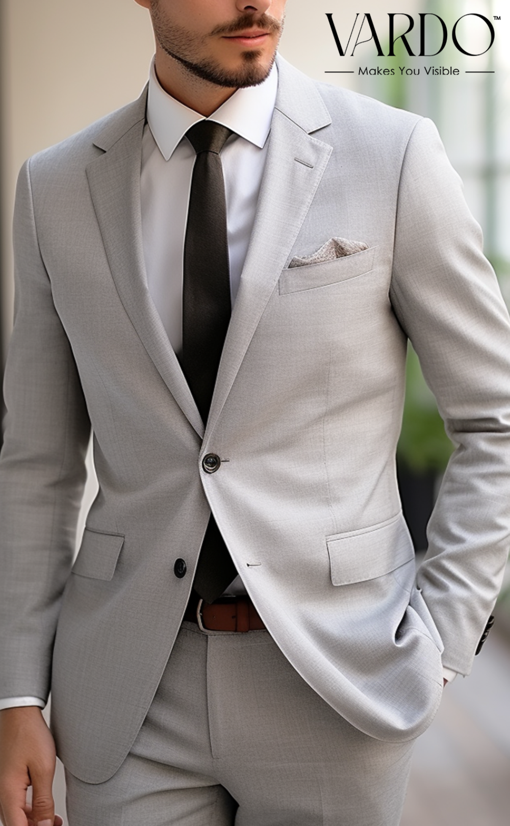 Formal Light Grey Two-Piece Suit for Men