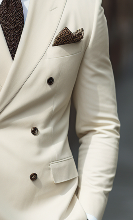 Cream Color Double Breasted Suit for Men