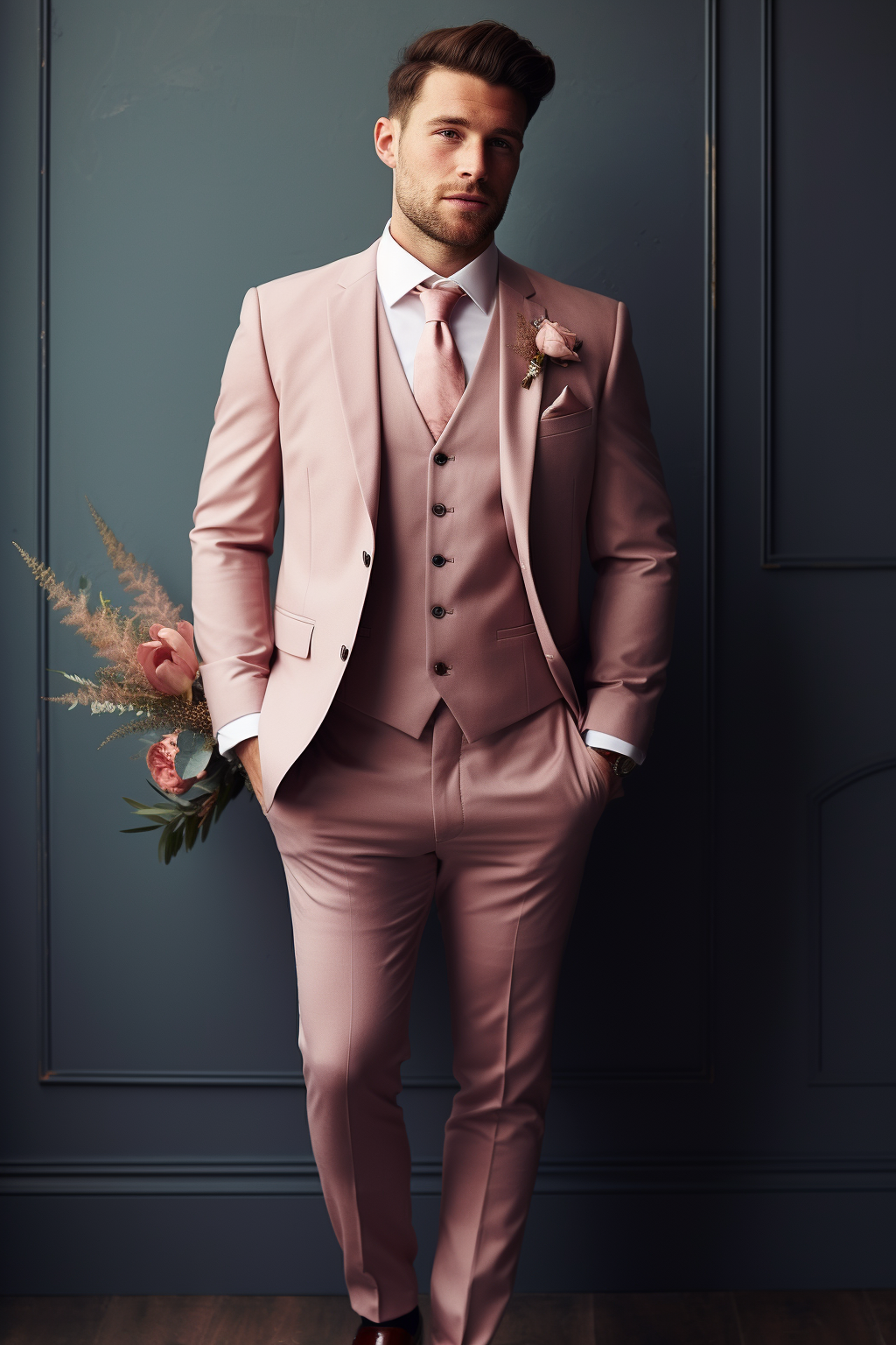 Men s Dusty Rose Notch Lapel 3 Piece Suit Contemporary Business Atti Vardo Suits