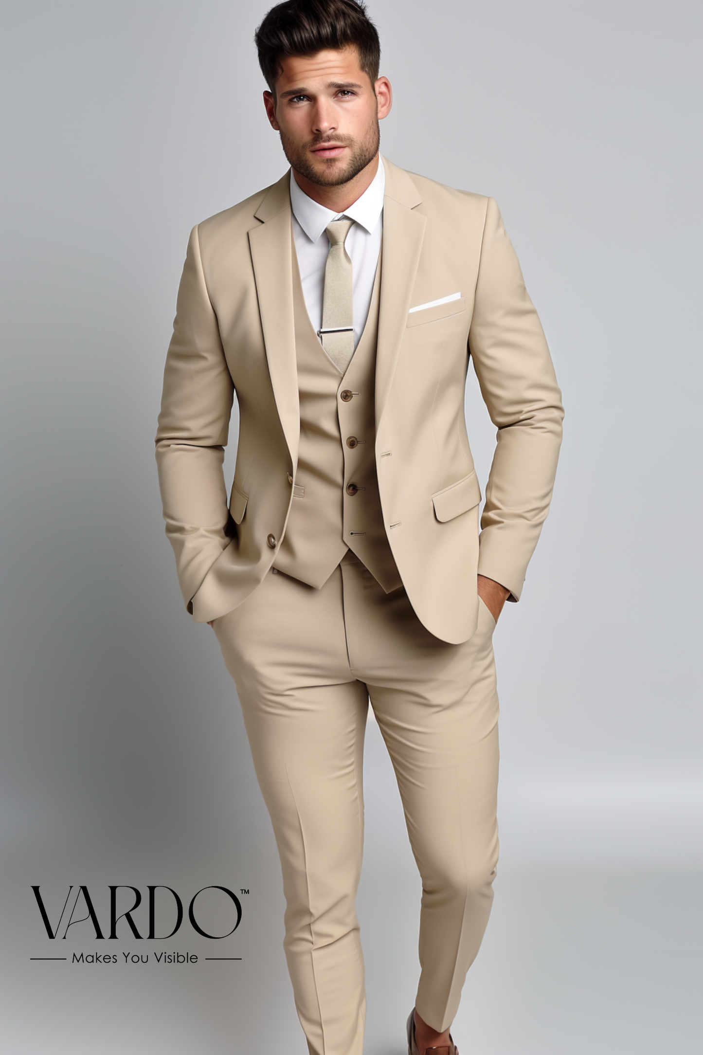 BEIGE SLIM FIT SUIT 3 PIECE Vardo Suits
