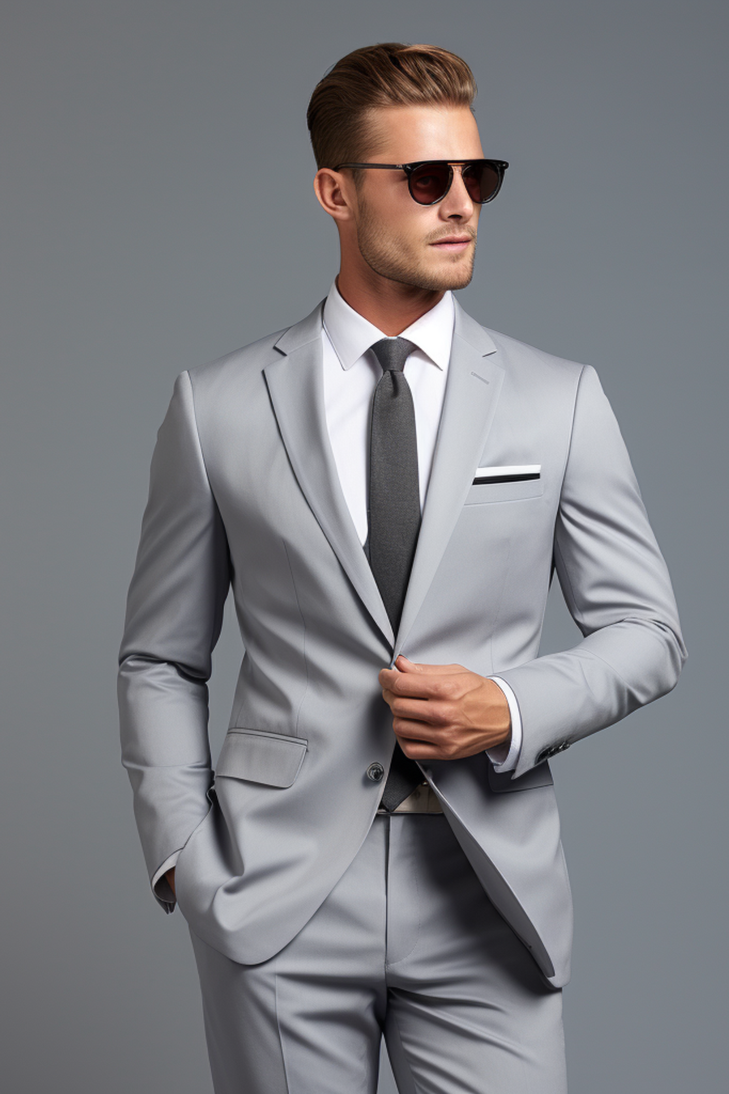 Two-piece Designer Suit in Sky Grey
