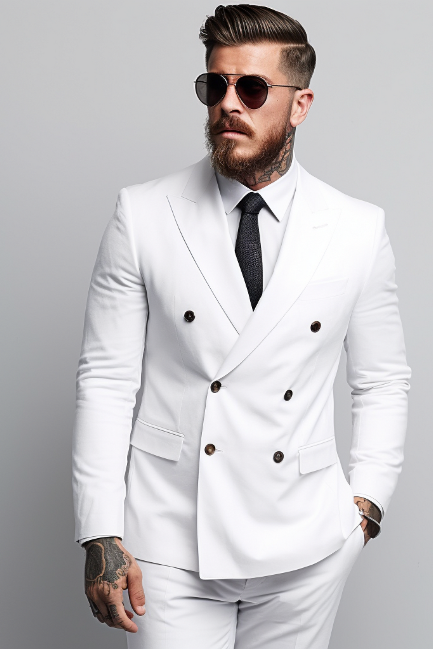 Men's Luxury White Double-Breasted Suit - Classic Two-Piece Formal Wear - Premium Tailored Fit Ensemble